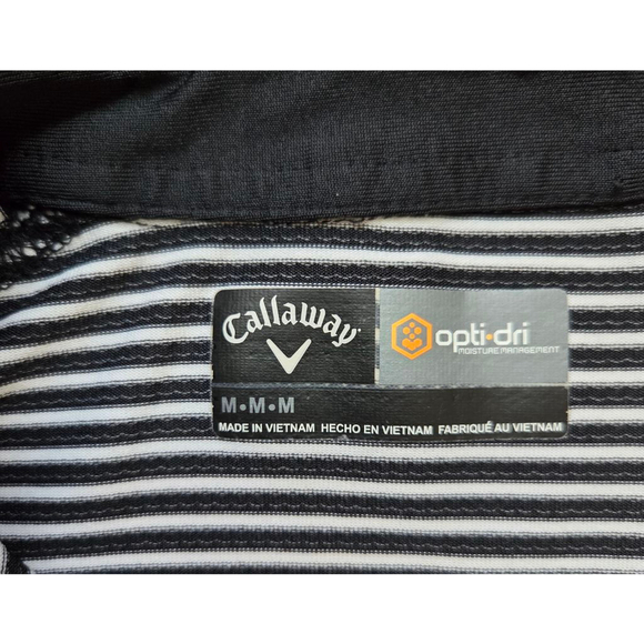 Men's Callaway Golf Polo Shirt Size M White Black Striped - Picture 2 of 2